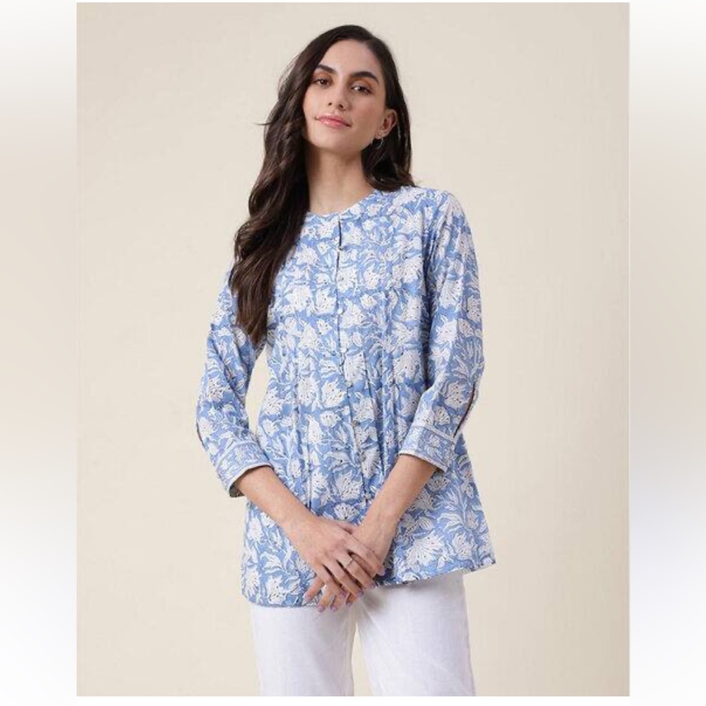 Fabindia Blue and White Floral A Line Tunic